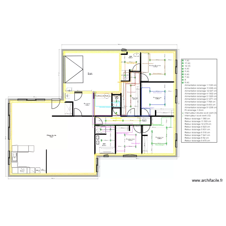 Electricit&eacute; Luminaire - Spots Coin nuit. Plan de 