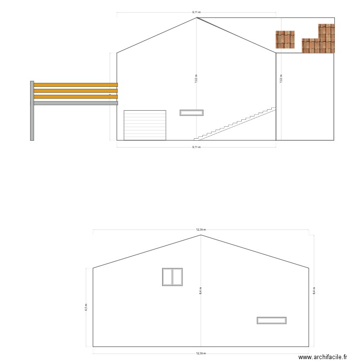 Plan façade et coupe. Plan de 0 pièce et 0 m2