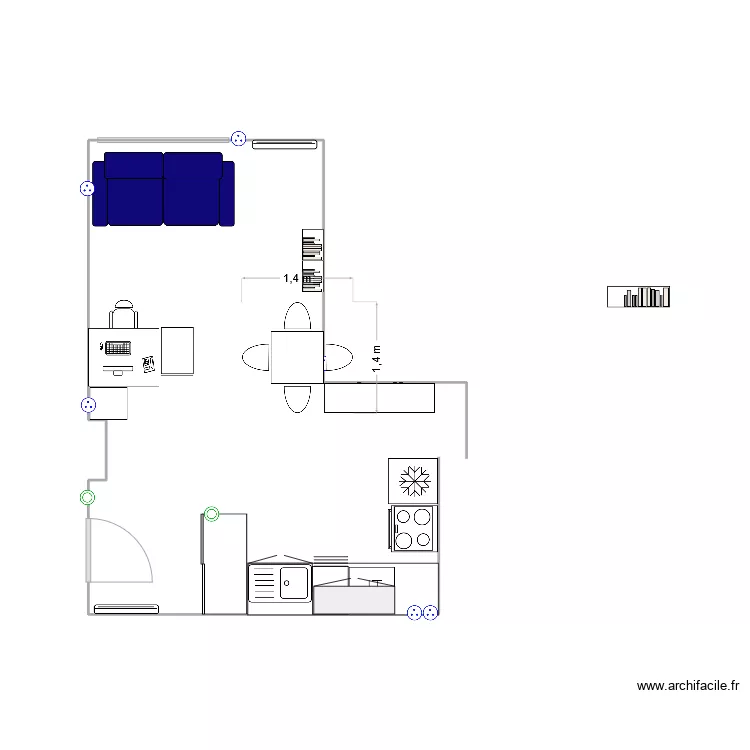 salon/cuisine. Plan de 
