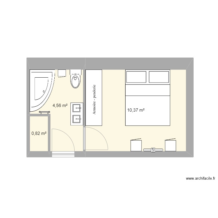 Chambre garage 2. Plan de 3 pièces et 16 m2