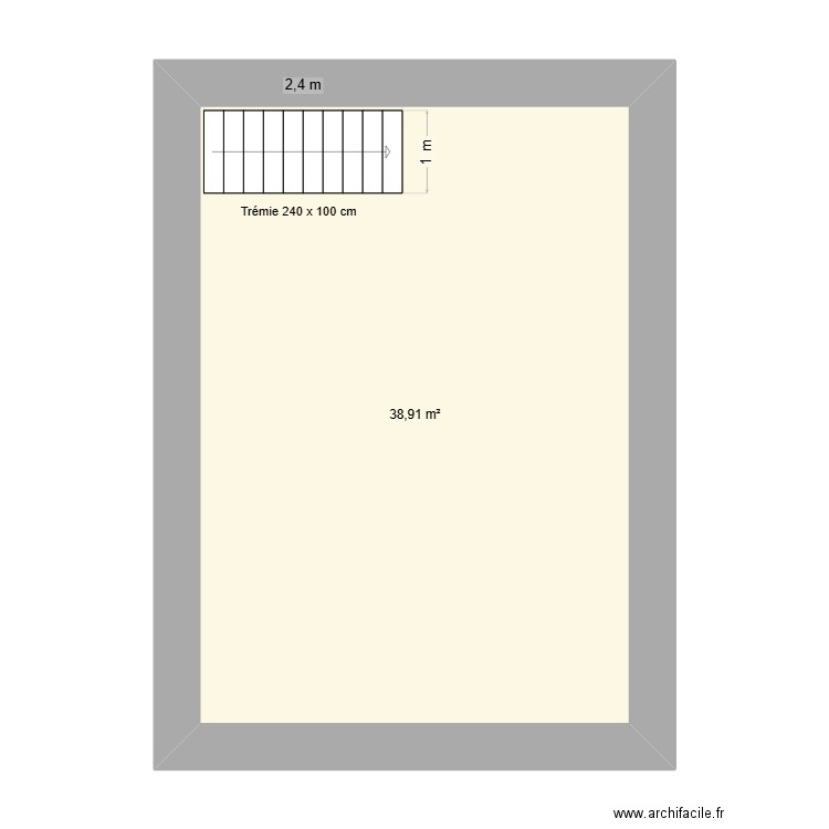 Local Bateau 1er l'étage. Plan de 1 pièce et 39 m2