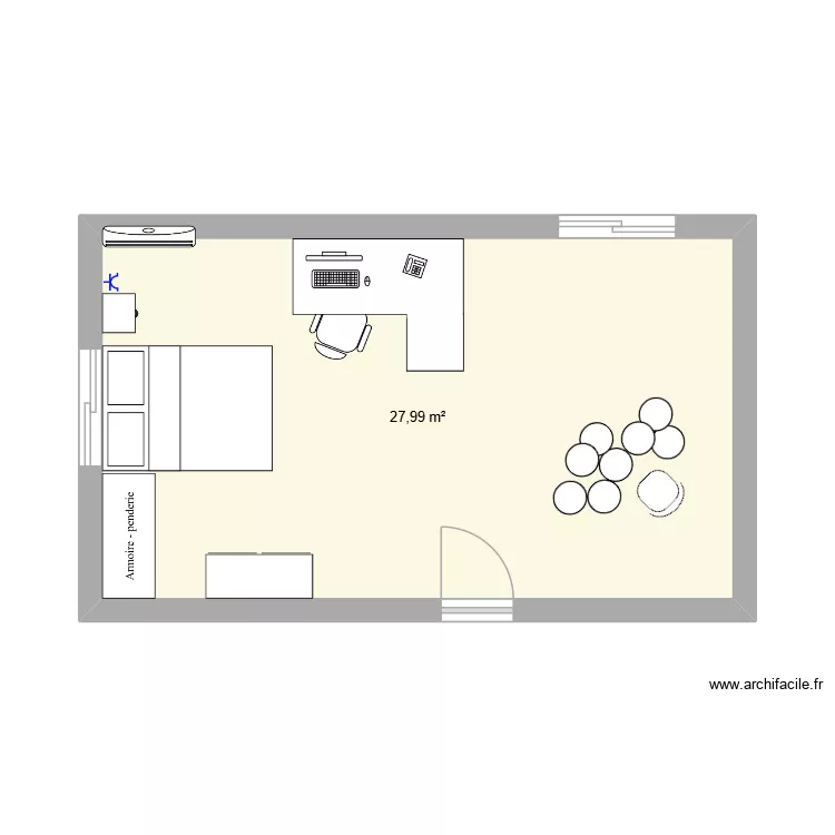 Chambre Bronson. Plan de 1  et 28 m²