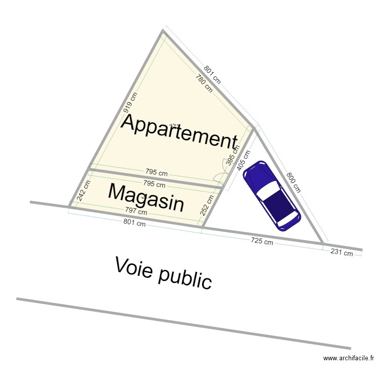 Acher chantier. Plan de 2 pièces et 67 m2