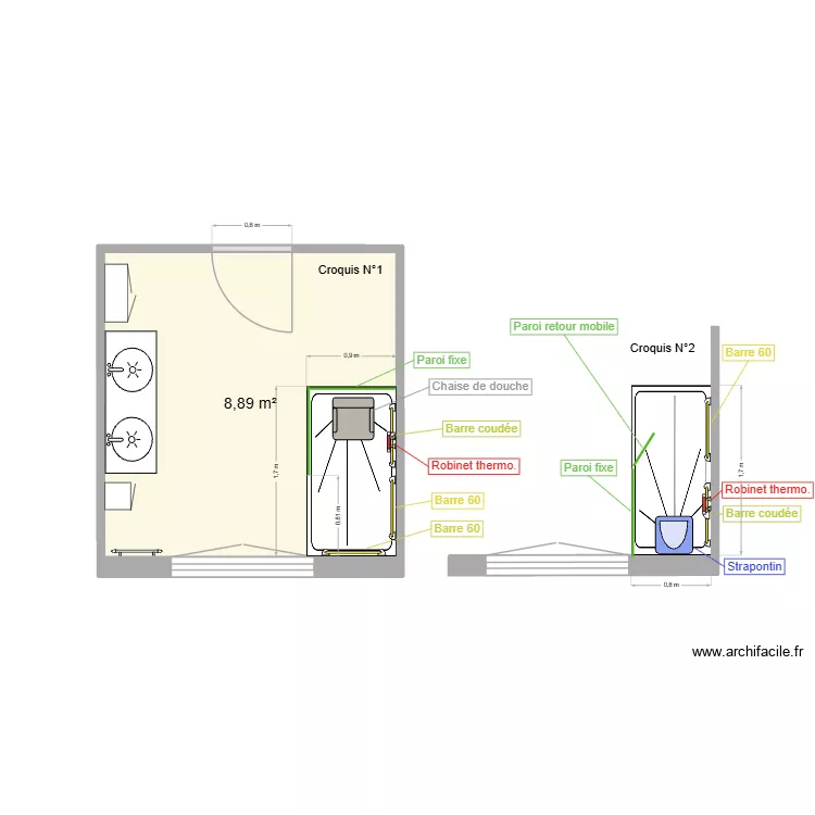 GAROUCHE 10 09 26. Plan de 1 Pièce et 9 m²