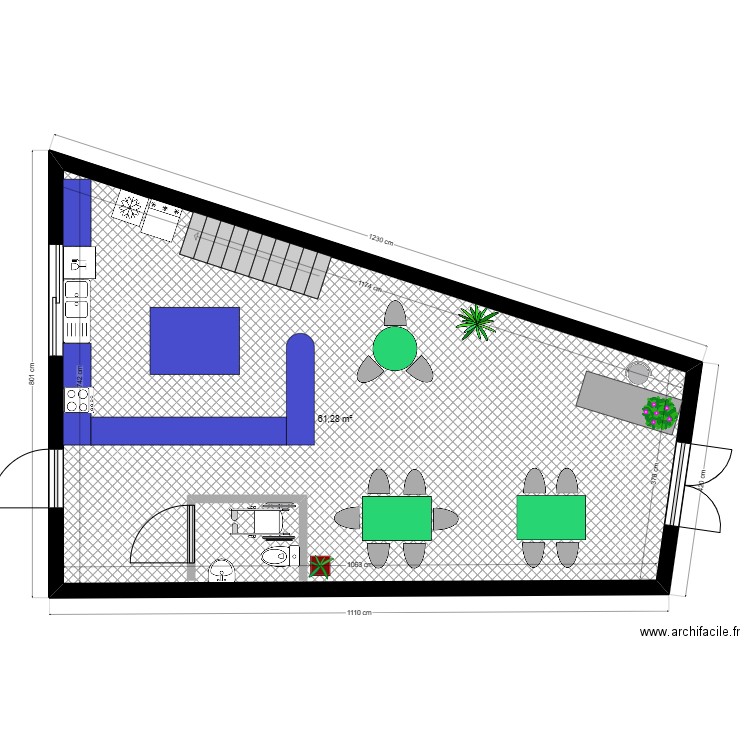 DANILOVIC COUPE PROJET RDC 3. Plan de 1 pièce et 61 m2