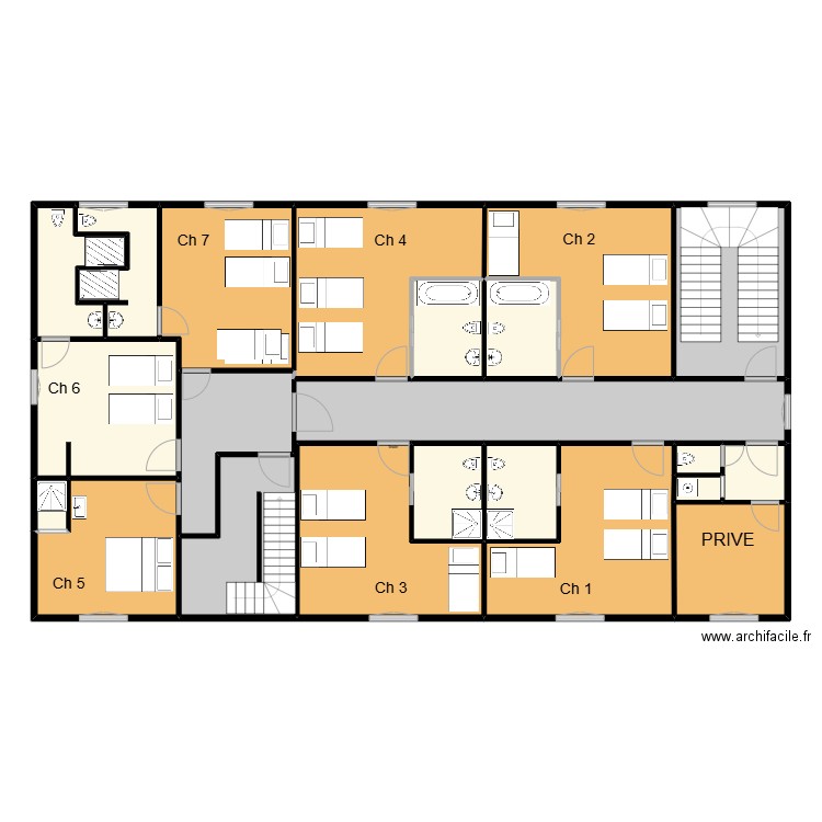 Grand Duc Etage 1 rénové. Plan de 21 pièces et 250 m2