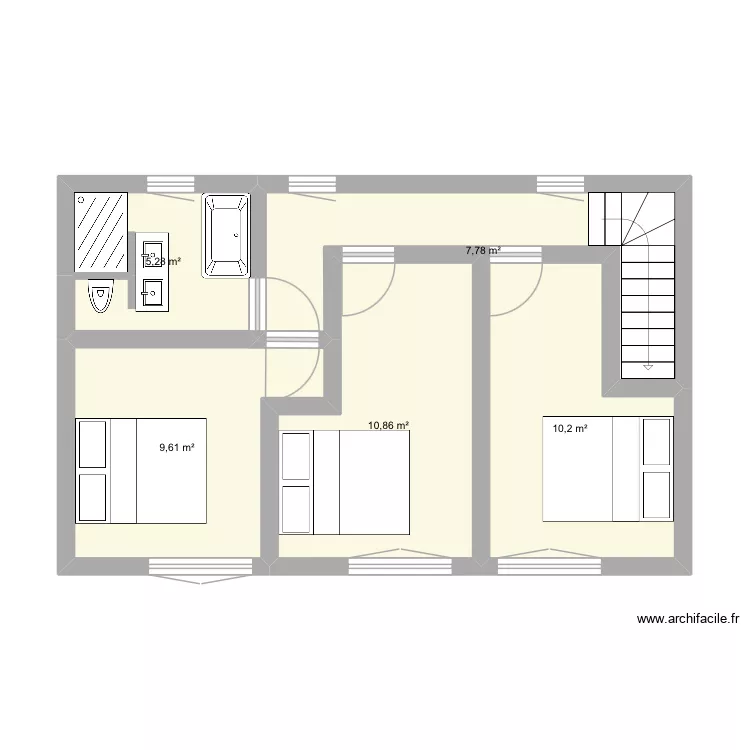 &Eacute;tage 1. Plan de 5  et 44 m²