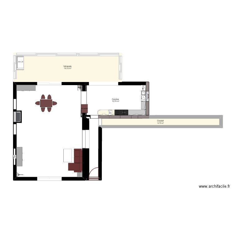 Maison. Salon. Plan de 3 pièces et 35 m2
