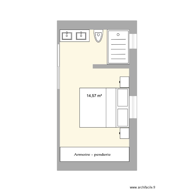 Suite parentale SDB dressing. Plan de 1 pièce et 15 m2