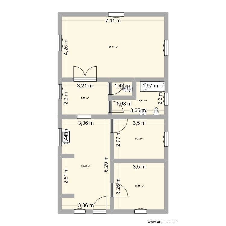 SADROC. Plan de 7 pièces et 87 m2