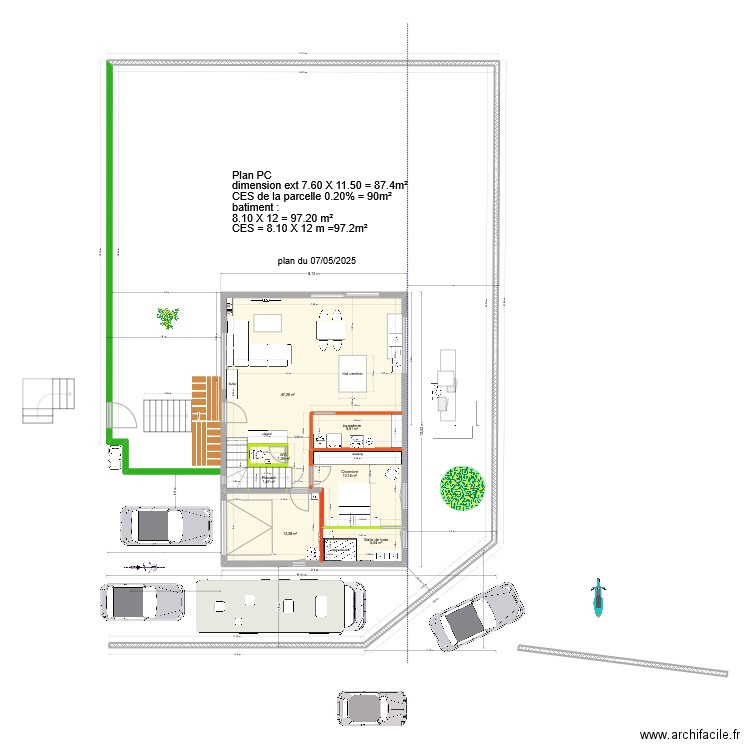 12.8 arriere cuisine sdb etage nord plan du 12 05 2025. Plan de 14 pièces et 169 m2