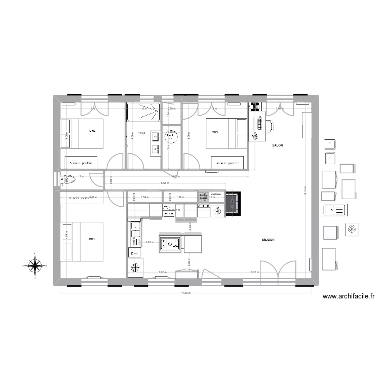 Plan projet 7_Paron. Plan de 11  et 92 m²