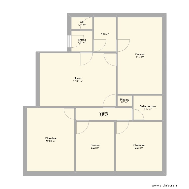 Plan Mas. Plan de 11 pièces et 76 m2