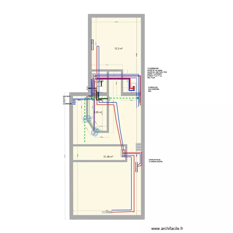 PLAN VARILHES PLOMBERIE VMC T2 R1. Plan de 4 Pièces et 48 m² PLAN VARILHES PLOMBERIE VMC T2 R1. Plan de 4 Pièces et 48 m²