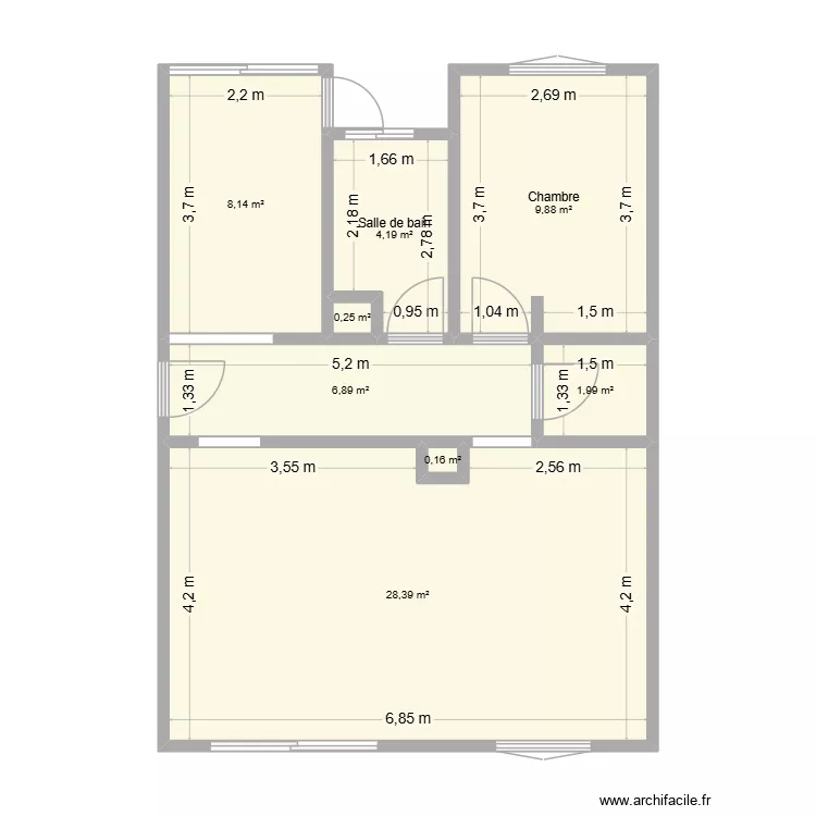 appart baptiste. Plan de 8 pièces et 60 m²