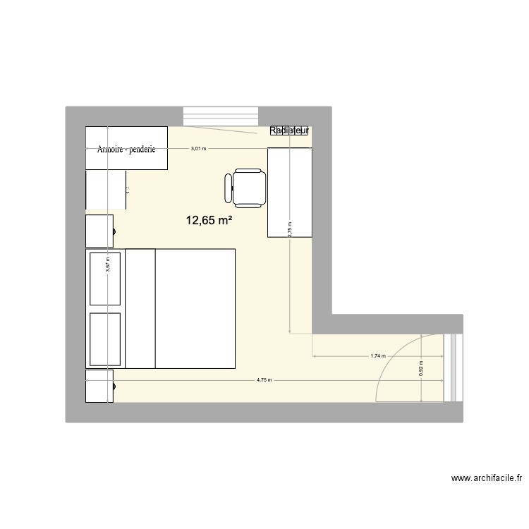 Plan ch Fab. Plan de 1 pièce et 13 m2