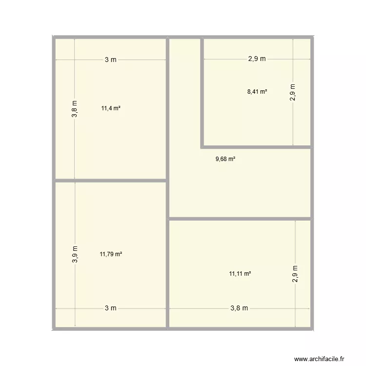ETAGE. Plan de 5  et 52 m²