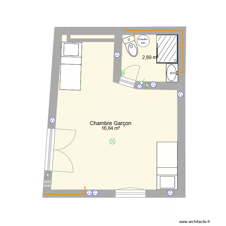 Chambre Ga&ccedil;on. Plan de 2  et 20 m²