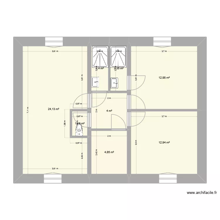 imm cham 2 etage. Plan de 8  et 65 m²