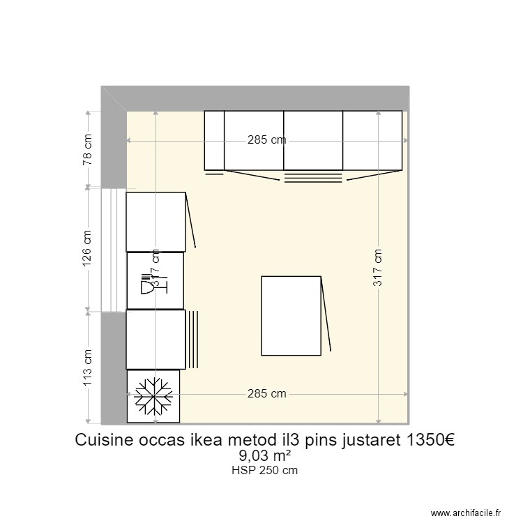 Cuisine occas ikea metod il pins justaret 1350. Plan de 1 pièce et 9 m2