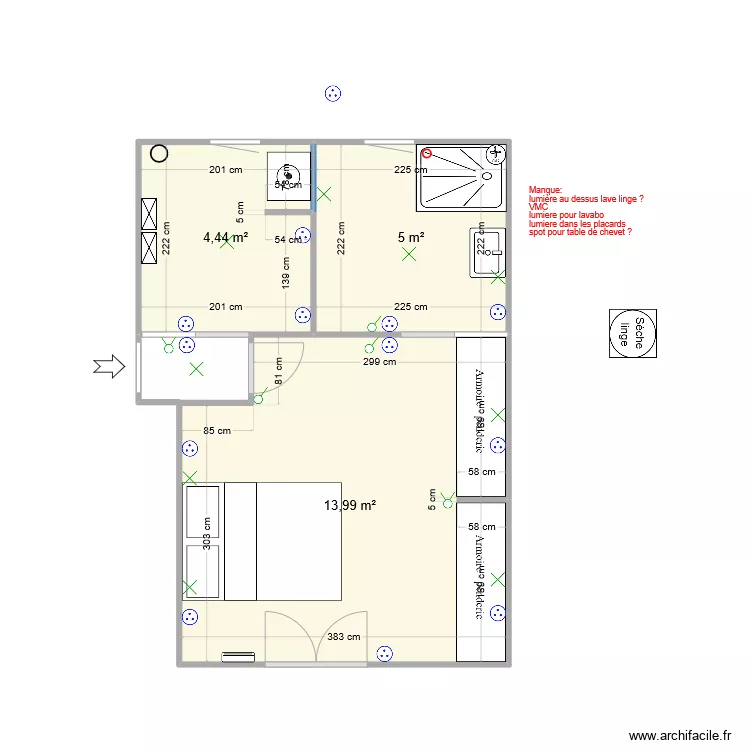 Chambre avec dressing (LV ds cellier). Plan de 