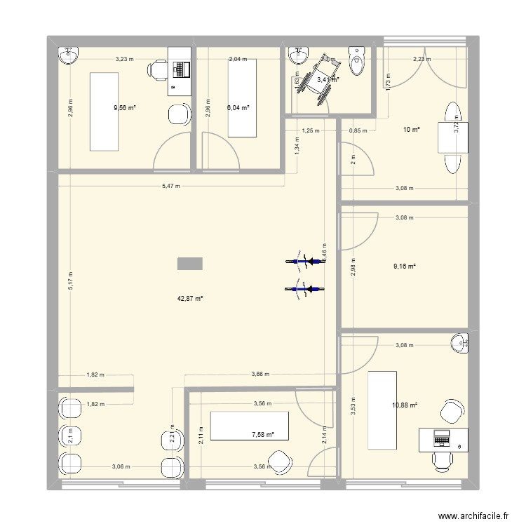 cabinet kiné V3. Plan de 8 pièces et 100 m2