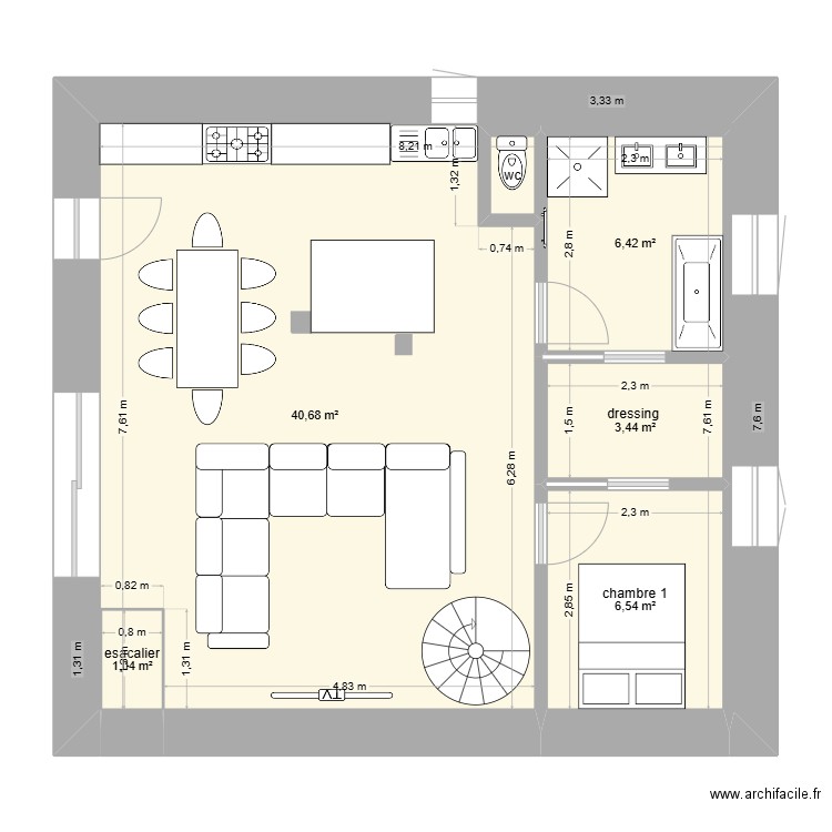 3eme plan maison. Plan de 6 pièces et 59 m2