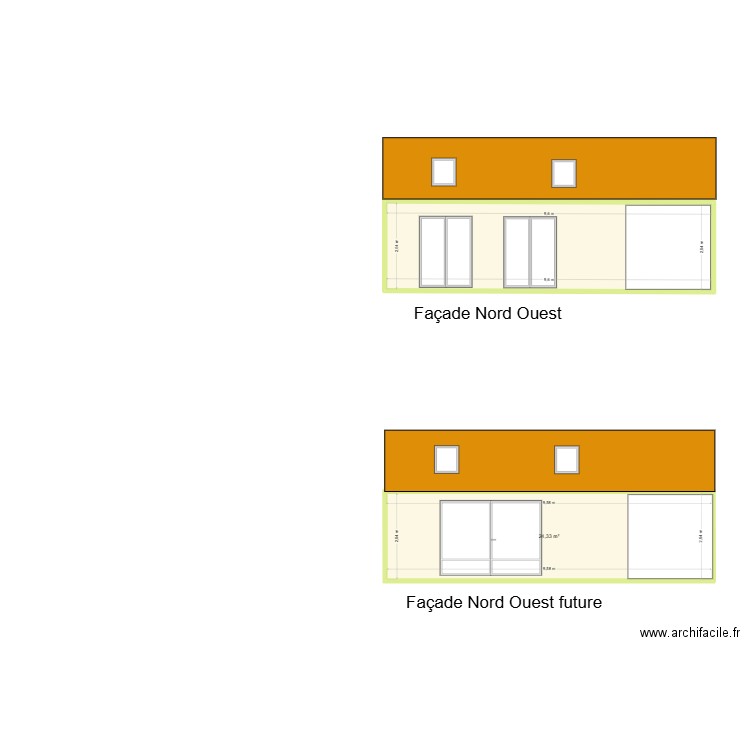 Plan de façade nord ouest 2. Plan de 2 pièces et 49 m2