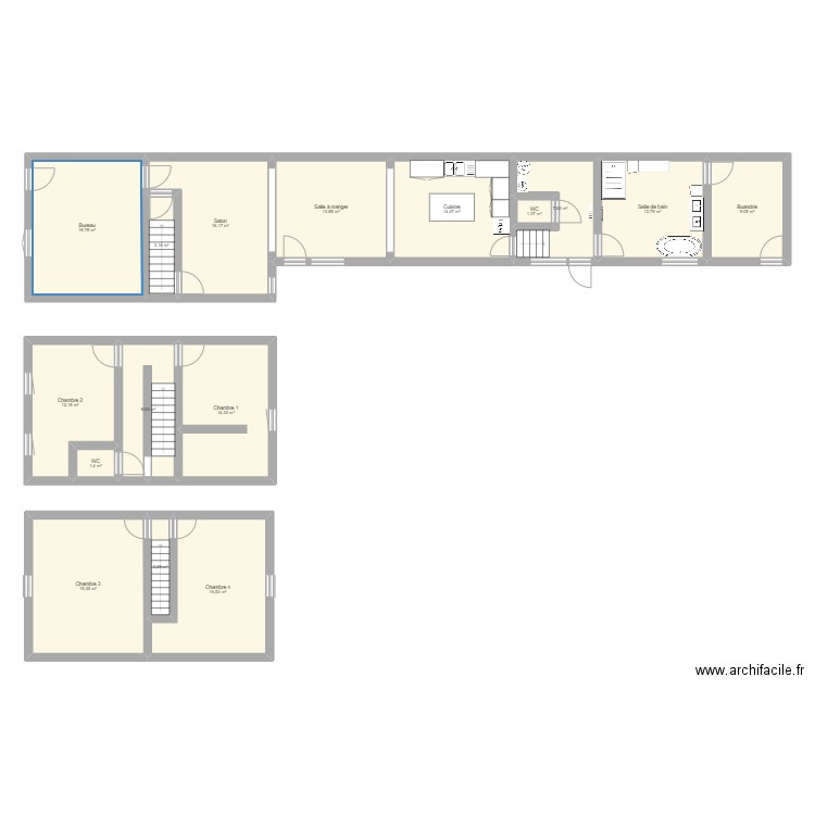 Maison Leerne modification. Plan de 16 pièces et 171 m2