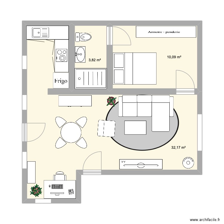 dépendance de batard. Plan de 3 pièces et 46 m2