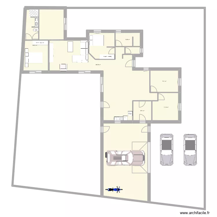 maison nous. Plan de 7  et 195 m²