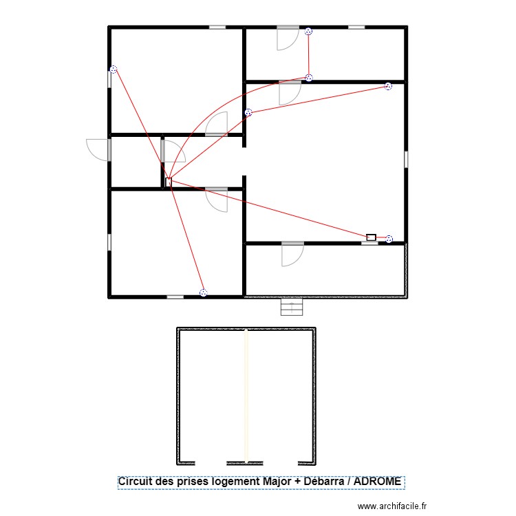 Circuit des prises logement Major + Débarra / ADROME. Plan de 9 pièces et 128 m2