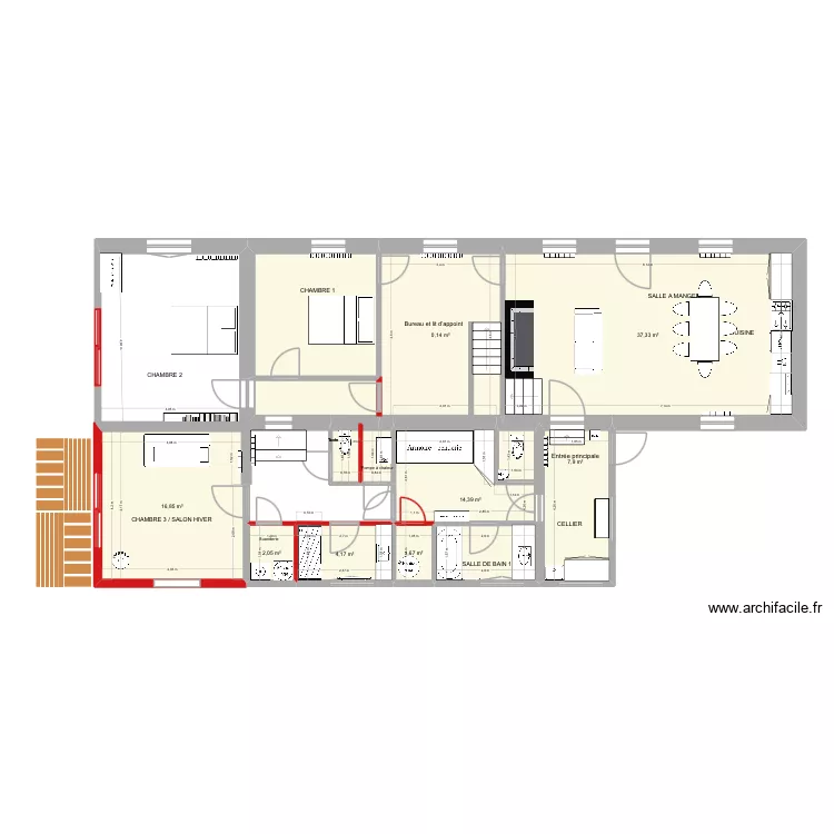 Les Hogues - Plan F. Plan de 16  et 115 m²