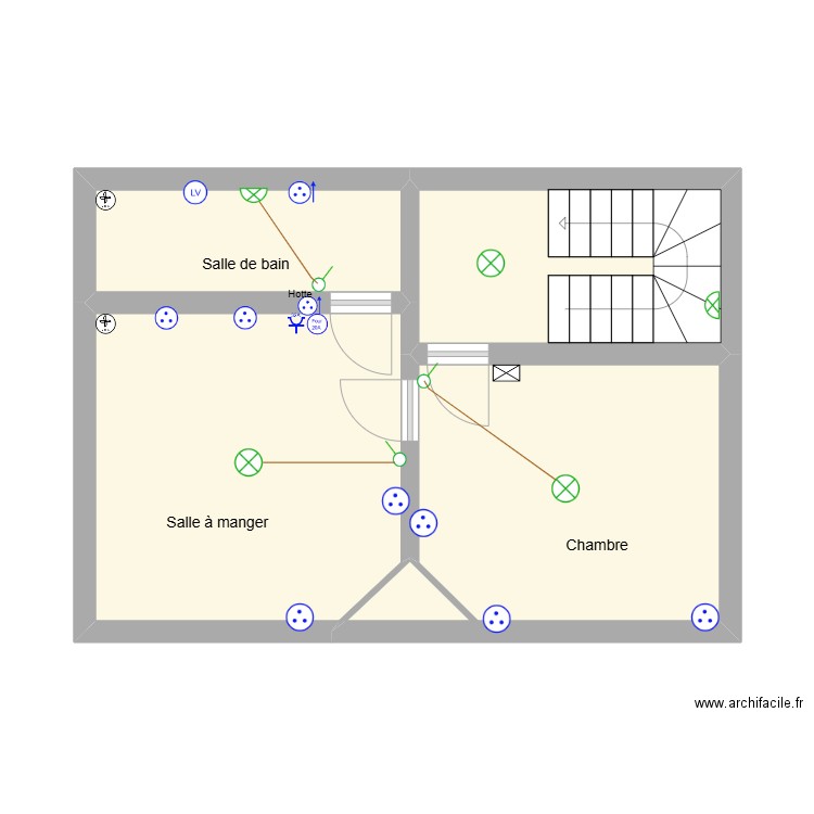 1er étage. Plan de 4 pièces et 35 m2
