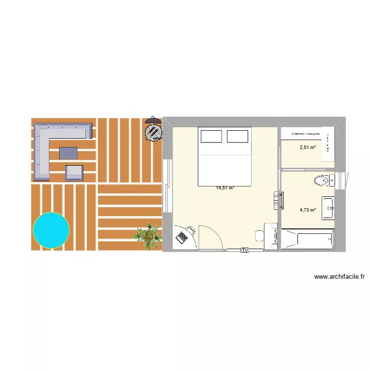 Plan chambre 4. Plan de 3  et 22 m²