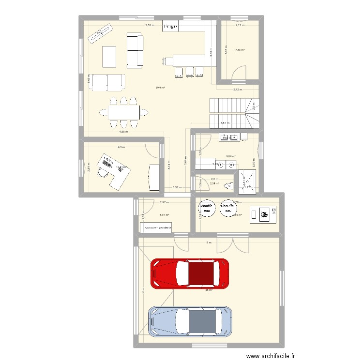 Notre maison rdc garage. Plan de 8 pièces et 155 m2