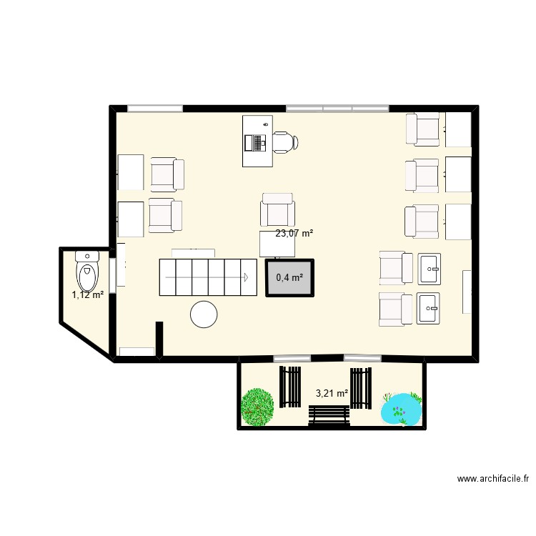 salon de coiffure. Plan de 4 pièces et 28 m2