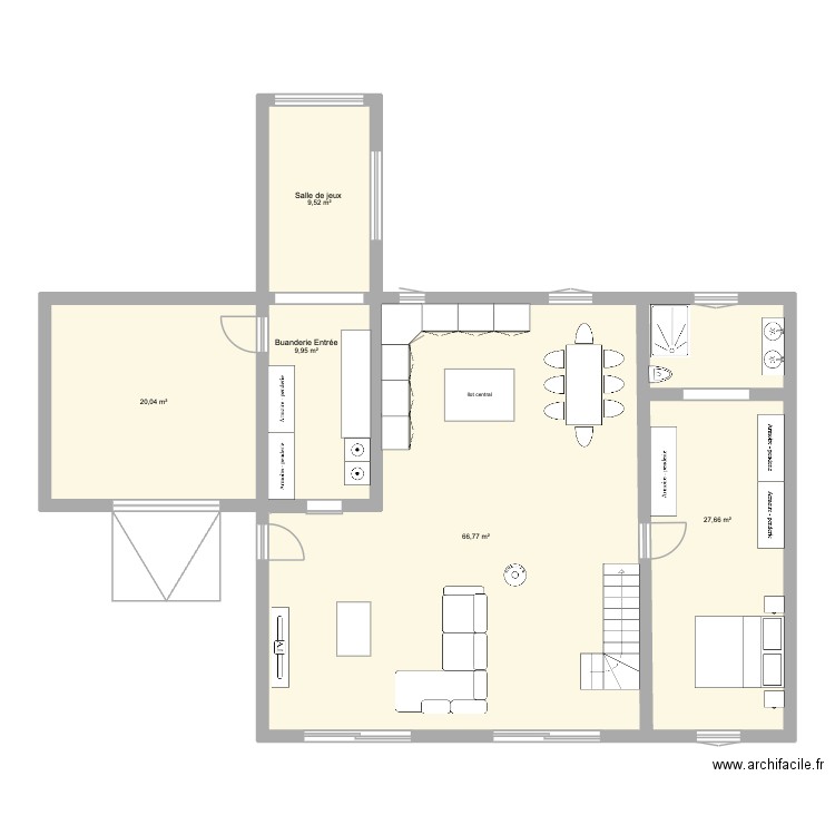 Maison Verte salle plan nouvel aménagement V2. Plan de 5 pièces et 134 m2