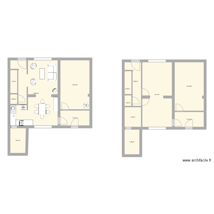 layout 4. Plan de 14 pièces et 134 m2