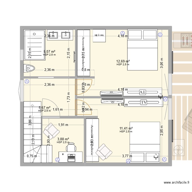 Maison Sainte Radegonde 80 m2 Bis. Plan de 7 pièces et 78 m2