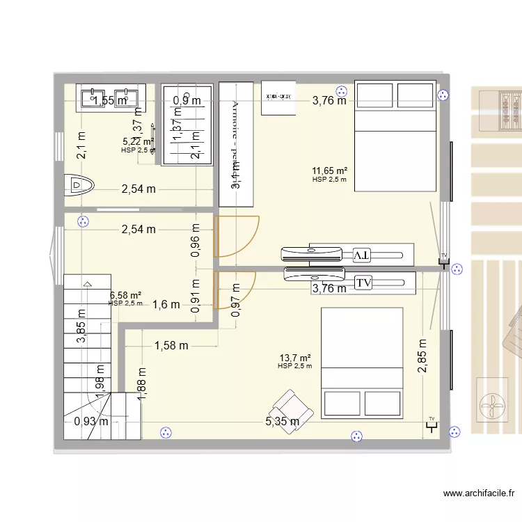 Maison Sainte Radegonde 80 m2 Bis. Plan de 6  et 76 m²