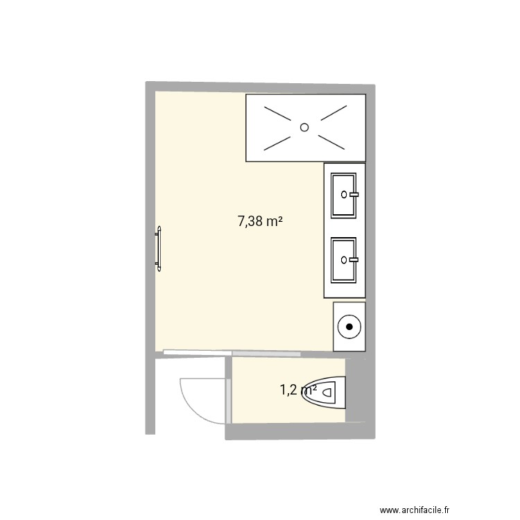 Sdb. Plan de 2 pièces et 9 m2