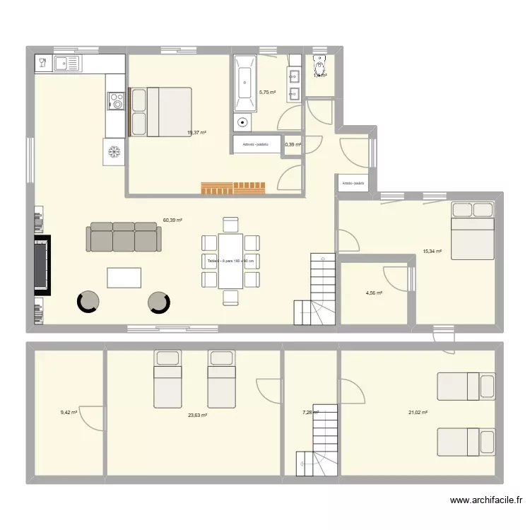Maison campagne actuel. Plan de 11 Pièces et 169 m²