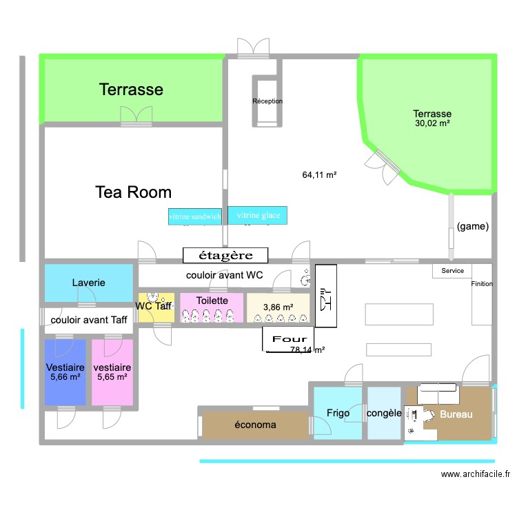 Restaurant Italien. Plan de 19 pièces et 314 m2