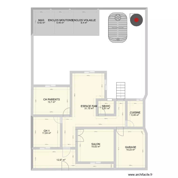 plan ACTUEL. Plan de 11  et 127 m²