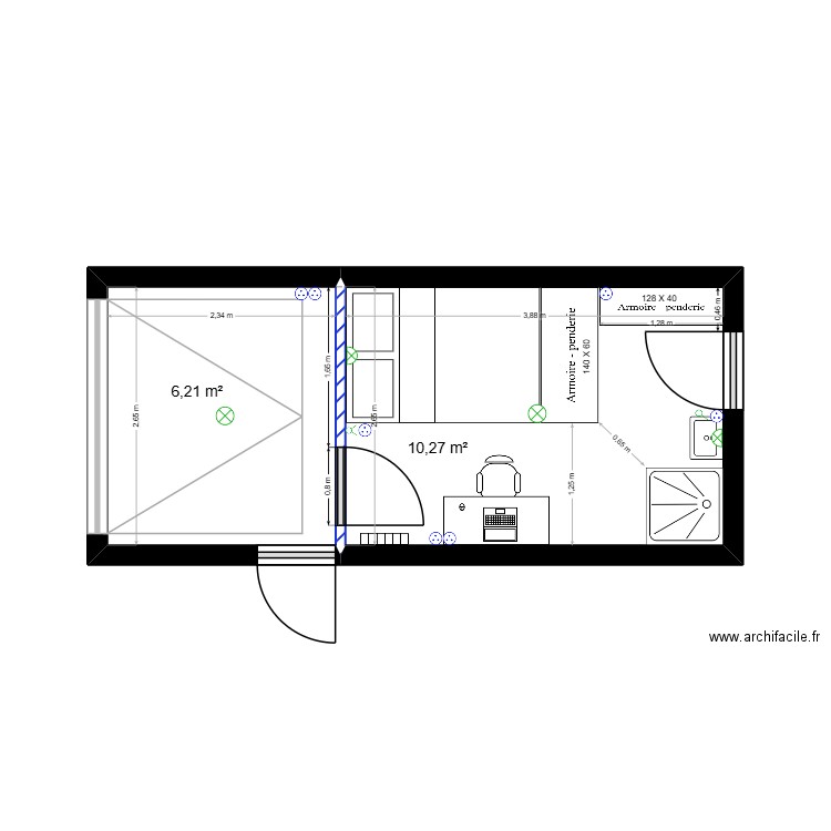 Chambre 7 - Projet HARAND V1. Plan de 2 pièces et 16 m2
