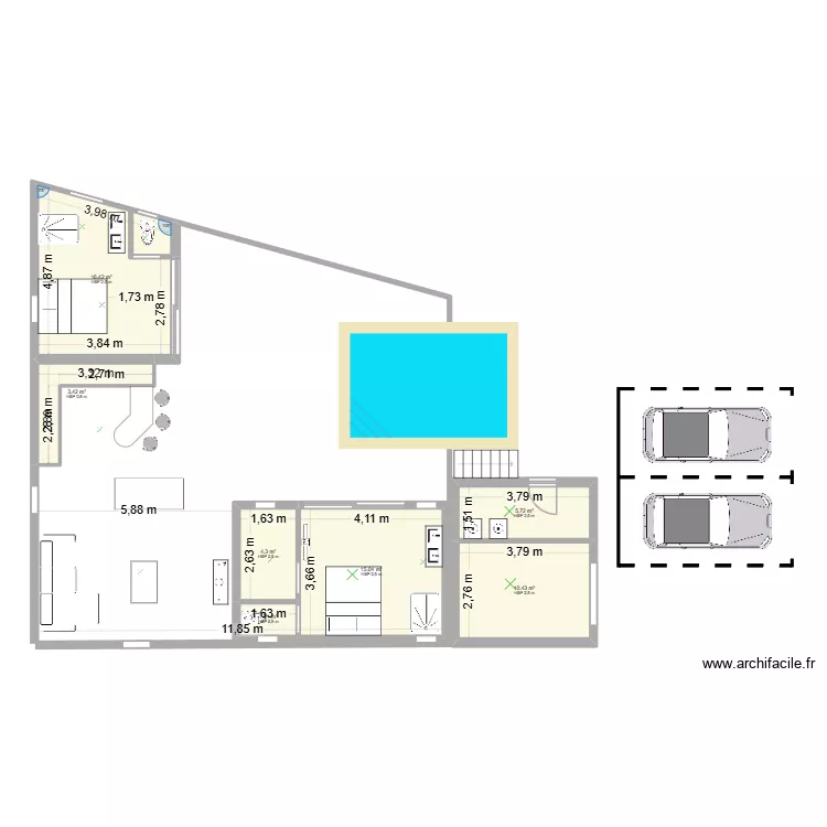 PLAN MAISON TERRAIN ALLE DU CACHIMAN. Plan de 7 pièces et 57 m²