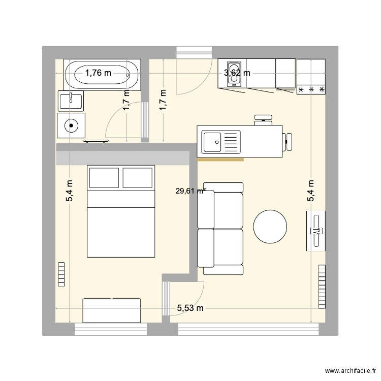 appart caen v2. Plan de 1 pièce et 30 m2