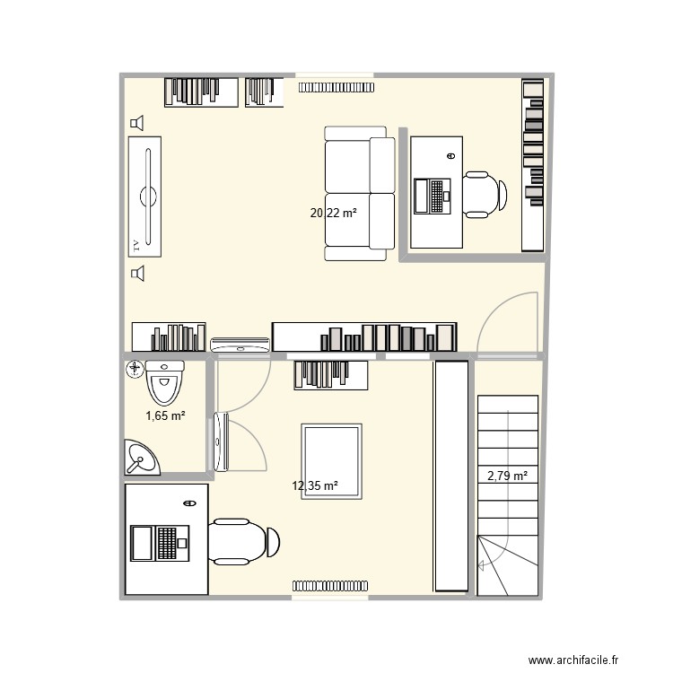 2 bureaux meubles existants accès garage 2. Plan de 4 pièces et 37 m2