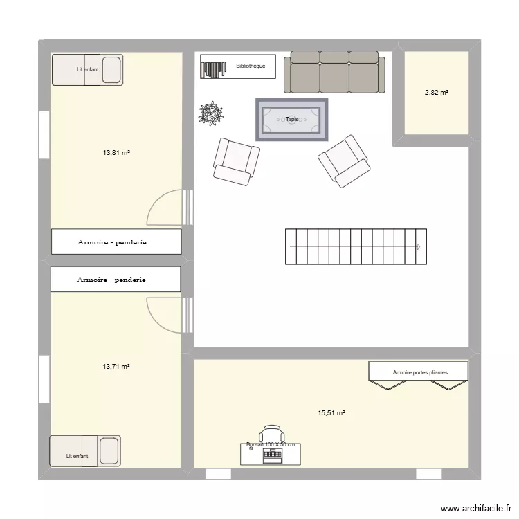 chambre louise nathan. Plan de 4  et 46 m²